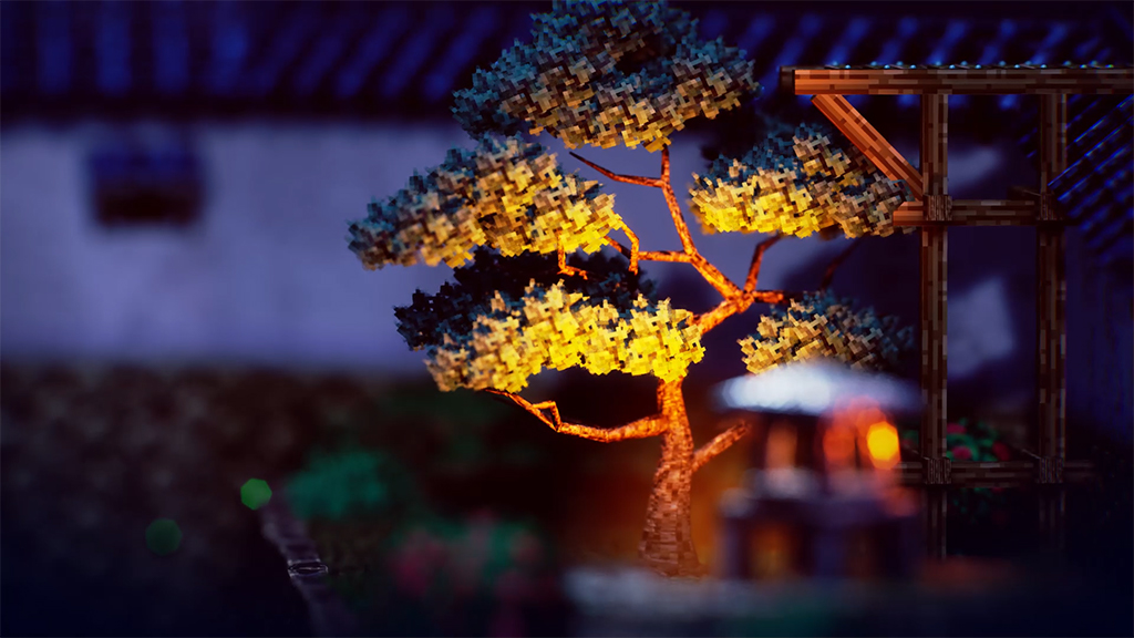 幕末編の夜の庭園を描いたHD-2Dグラフィック
