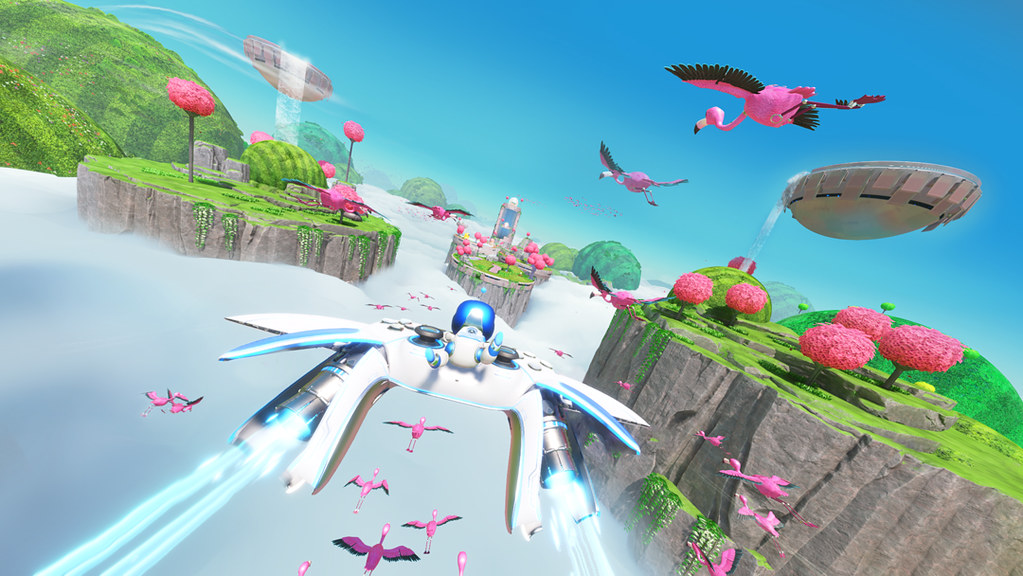 ASTRO BOT 空中を飛行するアクション画面