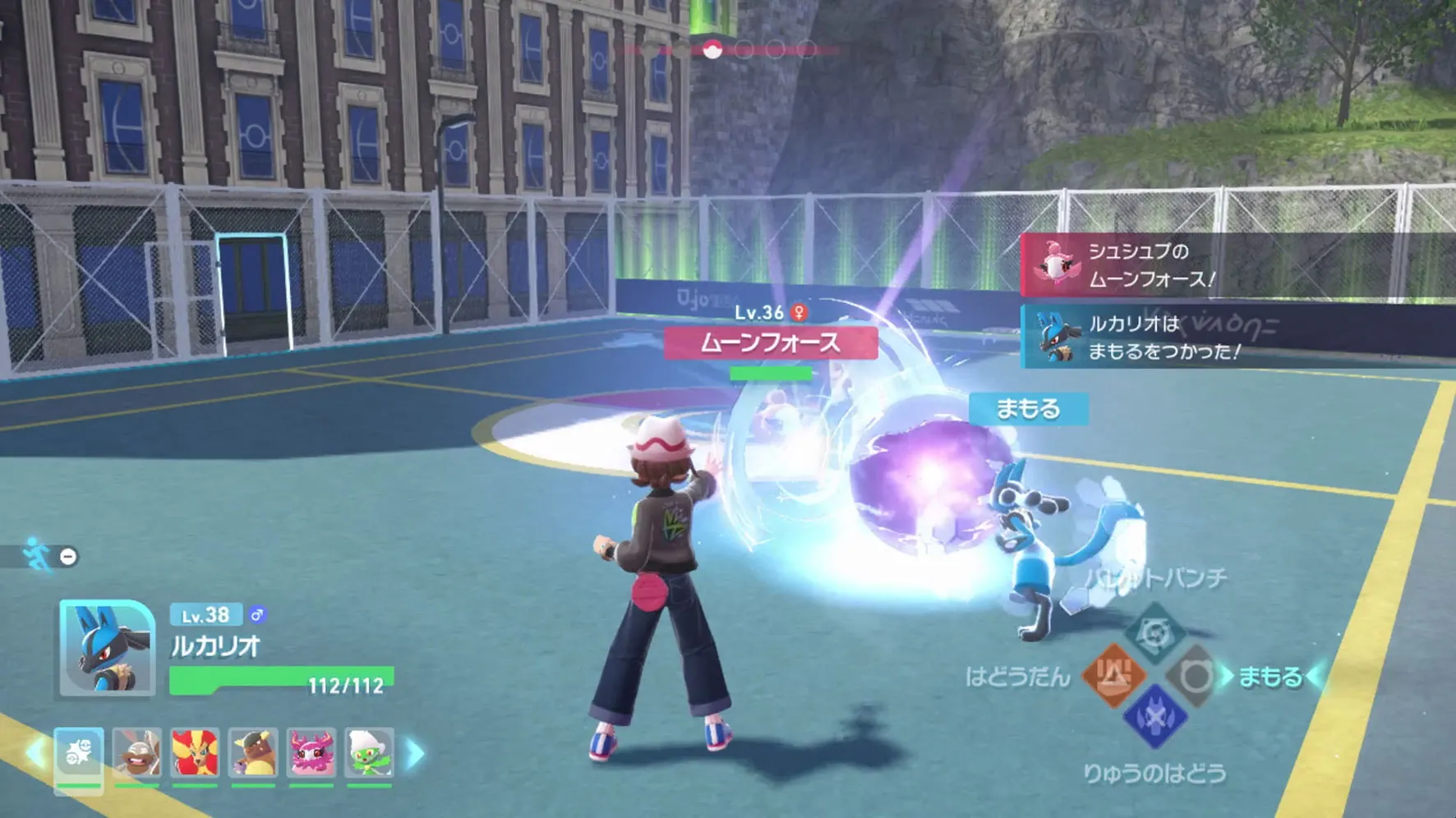 Pokémon LEGENDS Z-A バトル画面(ルカリオとの戦闘)