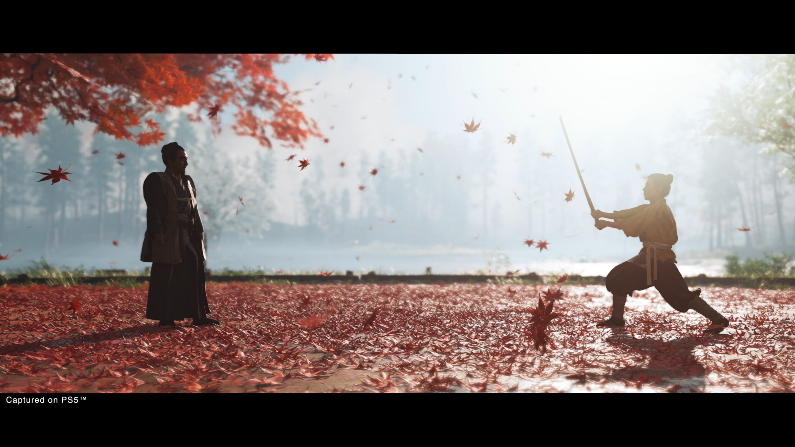 紅葉の中での一騎討ち・剣術修行のシーン